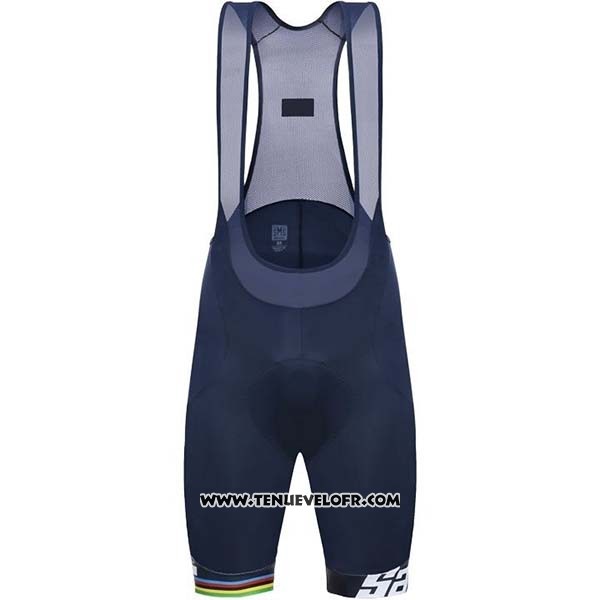 2019 Maillot Ciclismo USA Blanc Fonce Bleu Manches Courtes et Cuissard